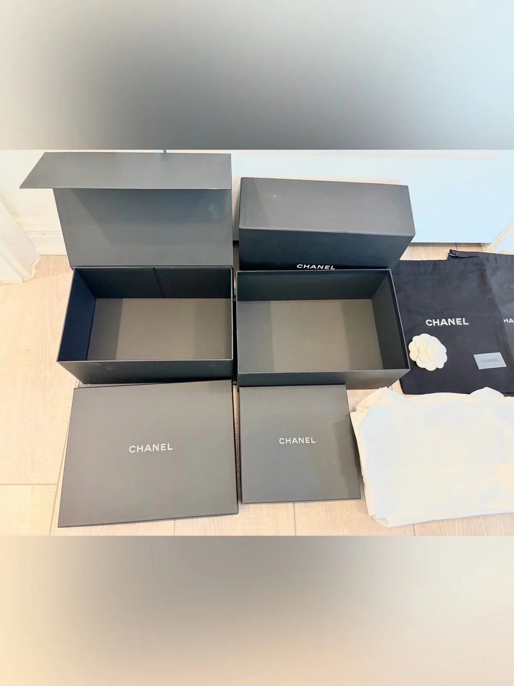 Authentic CHANEL 6 PIECES Bundle 4 Boxes + 2 Small Dust Bags & Accessories